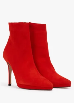 Clearance DANIEL Abigail Red Suede Platform Ankle Boots