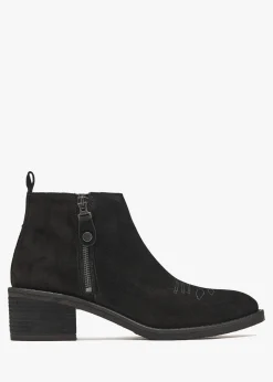 Fashion ALPE Ackie Black Suede Western Ankle Boots