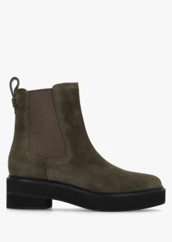 Fashion LAUREN RALPH LAUREN Adrianna Dark Olive Suede Chunky Chelsea Boots