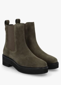 Fashion LAUREN RALPH LAUREN Adrianna Dark Olive Suede Chunky Chelsea Boots