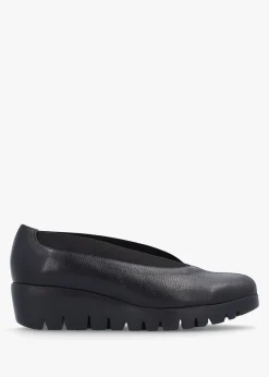 New WONDERS Agadir Black Leather Wedge Shoes