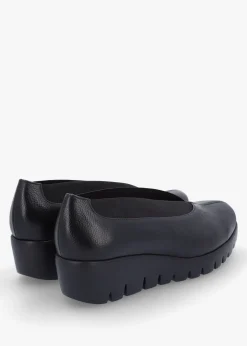 New WONDERS Agadir Black Leather Wedge Shoes