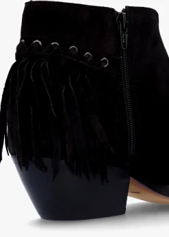 Best ALPE Ajax Black Suede Fringed Western Stacked Heel Ankle Boots