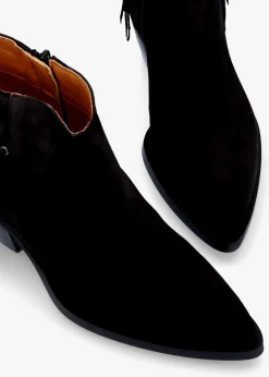 Best ALPE Ajax Black Suede Fringed Western Stacked Heel Ankle Boots