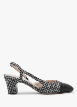 Clearance DANIEL Akira Black Houndstooth Block Heel Slingbacks