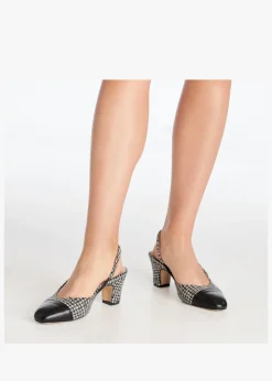 Clearance DANIEL Akira Black Houndstooth Block Heel Slingbacks