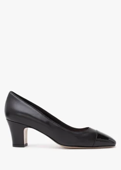 New DANIEL Akuna Black Leather Block Heel Court Shoes