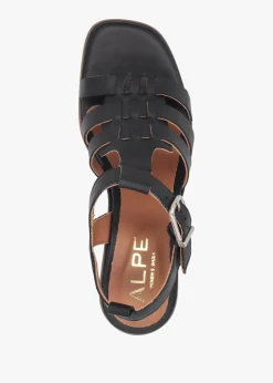 Best ALPE Akure Black Leather Block Heel Fisherman Sandals