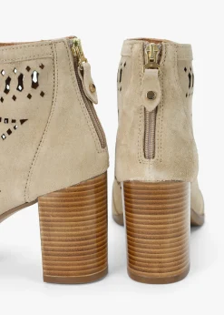 Discount ALPE Albany Beige Suede Perforated Block Heel Shoe Boots