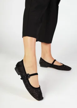 New DANIEL Alma Black Suede Crystal Mesh Mary Jane Pumps