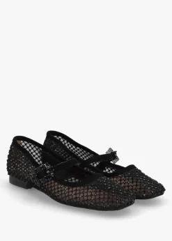 New DANIEL Alma Black Suede Crystal Mesh Mary Jane Pumps