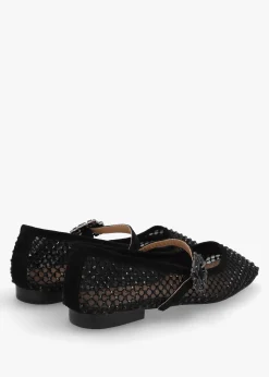 New DANIEL Alma Black Suede Crystal Mesh Mary Jane Pumps