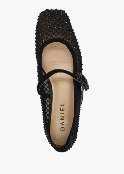 New DANIEL Alma Black Suede Crystal Mesh Mary Jane Pumps