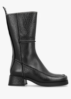 Online MIISTA Alzira Black Leather Mid-Calf Boots