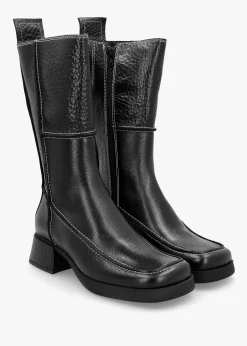Online MIISTA Alzira Black Leather Mid-Calf Boots