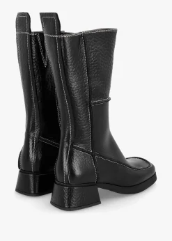 Online MIISTA Alzira Black Leather Mid-Calf Boots