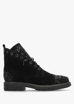 Clearance DANIEL Angel Black Suede Diamante Embellished Ankle Boots