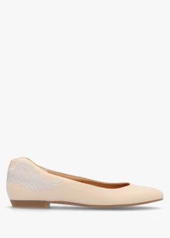 New MARTE Angels Wings Beige Metallic Leather Ballet Pumps