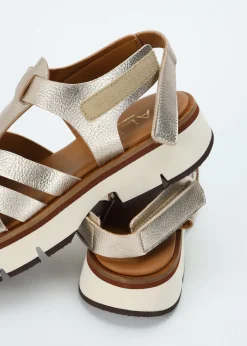 Sale ALPE Angola Gold Leather Chunky Gladiator Sandals