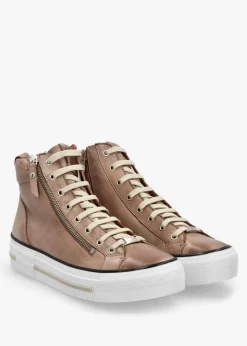 Sale MODA IN PELLE Annaken Taupe Leather High Top Trainers