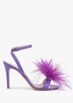 Hot DANIEL Anost Purple Leather Feather Heeled Sandals