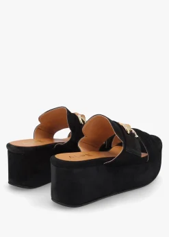 Online ALPE Antibes Black Suede Flatform Mules