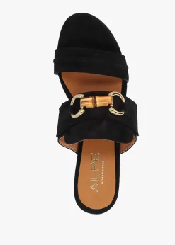 Online ALPE Antibes Black Suede Flatform Mules