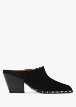 New ALPE Antwerp Black Suede Western Stacked Heel Backless Mules