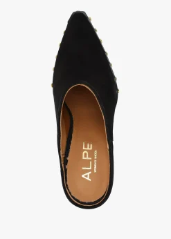 New ALPE Antwerp Black Suede Western Stacked Heel Backless Mules