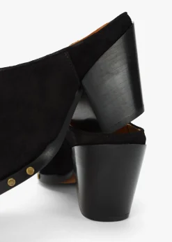 New ALPE Antwerp Black Suede Western Stacked Heel Backless Mules