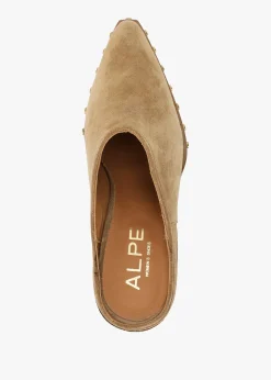 Online ALPE Antwerp Tan Suede Western Stacked Heel Backless Mules
