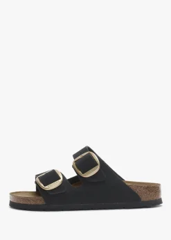 Discount BIRKENSTOCK Arizona Big Buckle Black Nubuck Leather Two Bar Mules