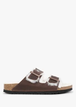 Fashion BIRKENSTOCK Arizona Shearling Habana Waxy Oiled Leather Two Bar Mules