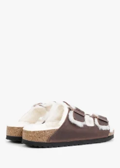Fashion BIRKENSTOCK Arizona Shearling Habana Waxy Oiled Leather Two Bar Mules