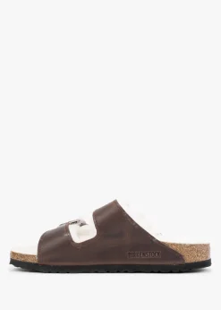 Fashion BIRKENSTOCK Arizona Shearling Habana Waxy Oiled Leather Two Bar Mules