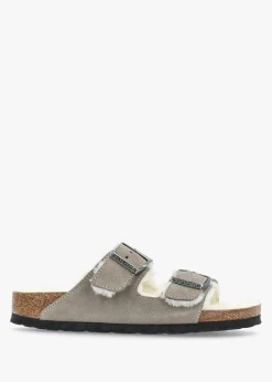 Clearance BIRKENSTOCK Arizona Shearling Stone Coin Suede Two Bar Mules