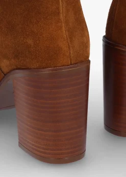 Fashion ALPE Astrid Tan Suede Rouched Block Heel Knee Boots