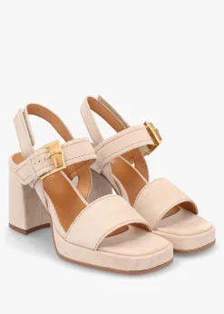 Hot ALPE Athens Beige Suede Block Heel Platform Sandals