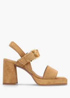 Sale ALPE Athens Tan Suede Block Heel Platform Sandals