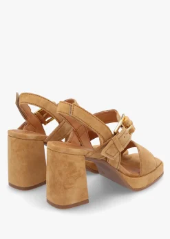 Sale ALPE Athens Tan Suede Block Heel Platform Sandals