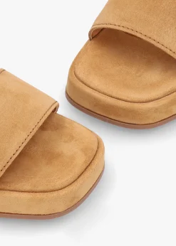 Sale ALPE Athens Tan Suede Block Heel Platform Sandals