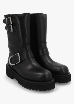 Online ALPE Atom Black Leather Chunky Biker Boots