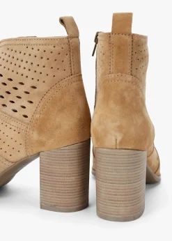 Online ALPE Austie Tan Suede Perforated Block Heel Ankle Boots