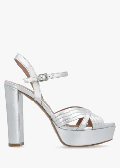 Clearance DANIEL Avery Silver Leather Platform Heeled Sandals