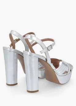 Clearance DANIEL Avery Silver Leather Platform Heeled Sandals
