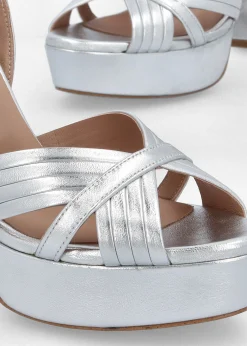 Clearance DANIEL Avery Silver Leather Platform Heeled Sandals