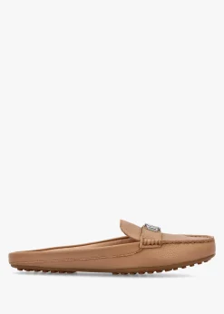 Clearance LAUREN RALPH LAUREN Barnsbury Pebbled Camel Leather Backless Mules