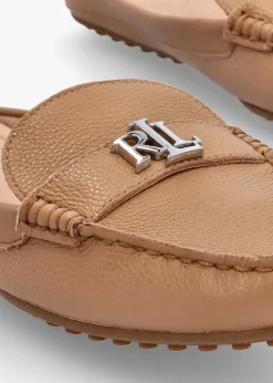 Clearance LAUREN RALPH LAUREN Barnsbury Pebbled Camel Leather Backless Mules