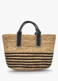 New BLE Beige & Black Woven Striped Shopper Bag
