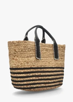 New BLE Beige & Black Woven Striped Shopper Bag